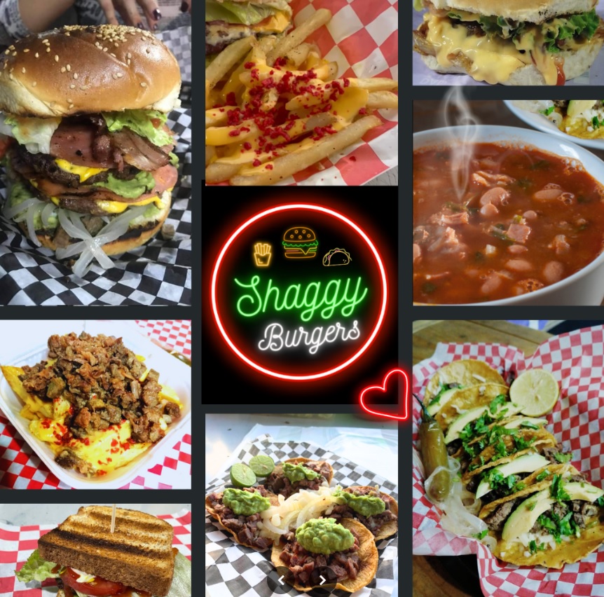 Collage de platillos de Shaggy's Burgers